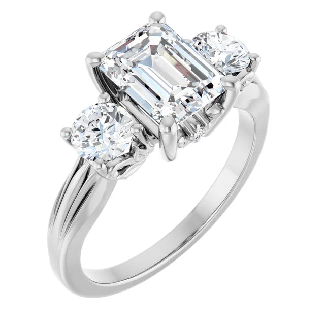 14K White Gold 2.23 CTW Emerald Three Stone Lab Grown Diamond Engagement Ring