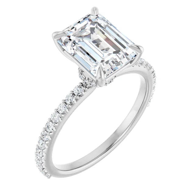 14K White Gold 2.29 CTW Emerald Hidden Halo Pavé Diamond Engagement Ring