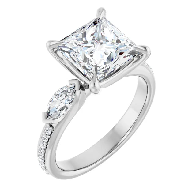 14K White Gold 2.35 CTW Princess Three Stone Lab Grown Diamond Engagement Ring-diamondnetjewellery