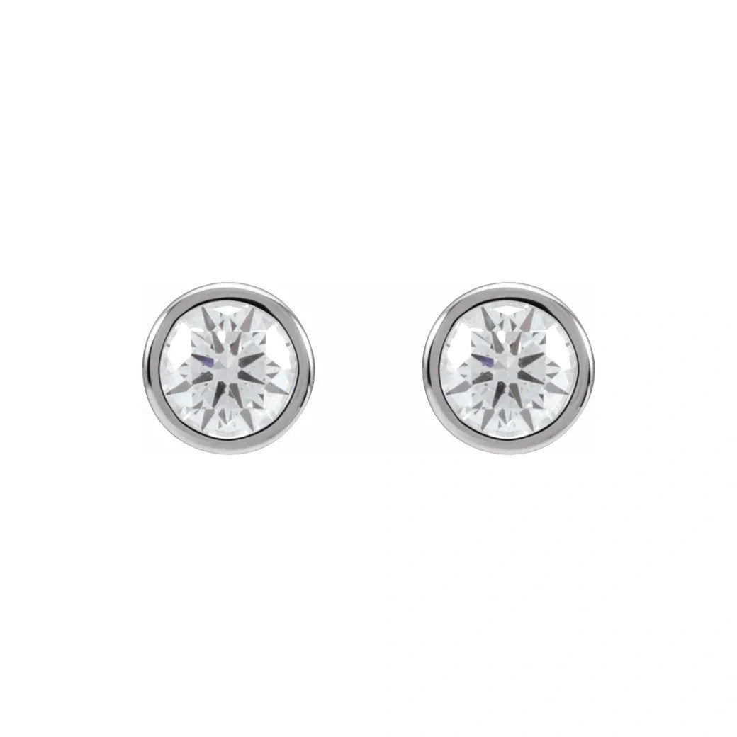 14K White Gold 3/4 CTW Round Bezel-Set Diamond Stud Earrings