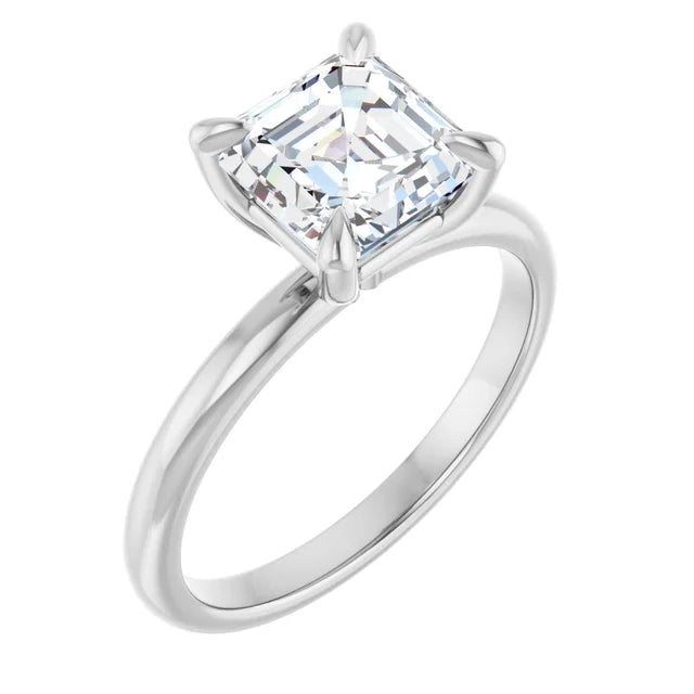 14K White Gold 1.93 CTW Asscher Solitaire Diamond Engagement Ring