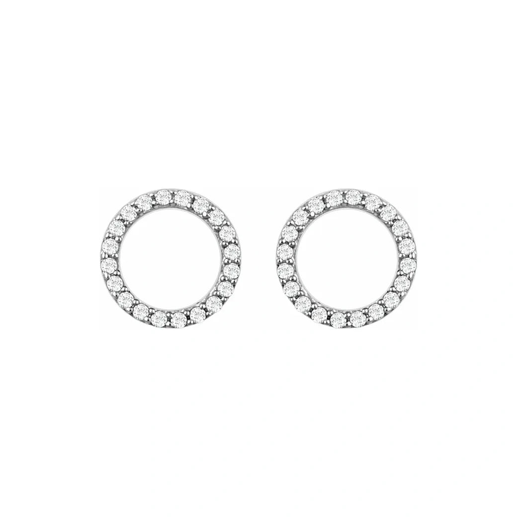 14K White Gold Diamond Open Halo Diamond Drop Earrings