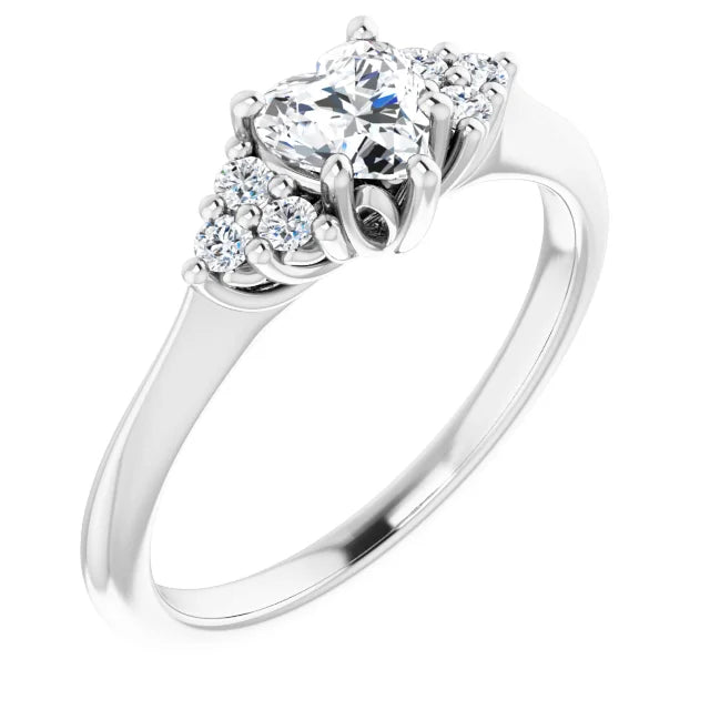 14K White Gold Heart Diamond Cluster Engagement Ring