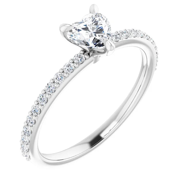 14K White Gold Heart Diamond Pavé Engagement Ring
