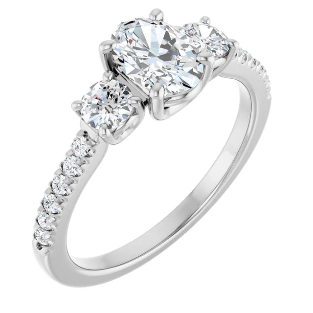 14K White Gold 1.22 CTW Oval Cut Pavé Three-Stone Diamond Engagement Ring-diamondnetjewellery