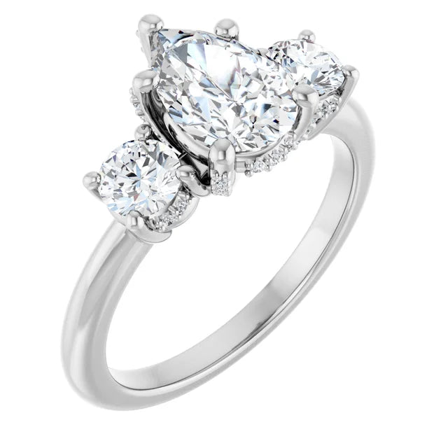 14K White Gold 1.78 CTW Pear Three-Stone Diamond Engagement Ring-diamondnetjewellery