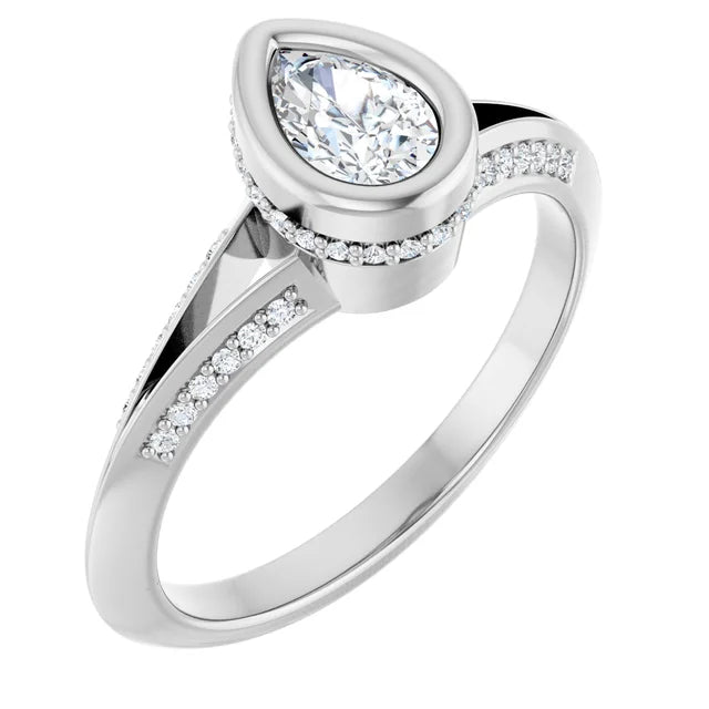 14K White Gold 1.08 CTW Pear Bezel-Set Hidden Halo Lab Grown Diamond Engagement Ring