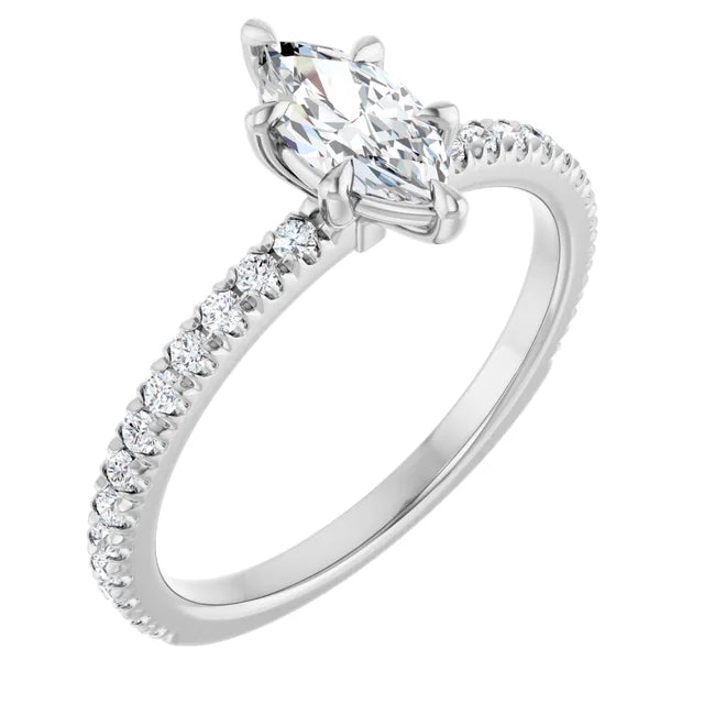 14K White Gold 1.30 CTW Marquise Claw-Prong Lab Grown Diamond Engagement Ring