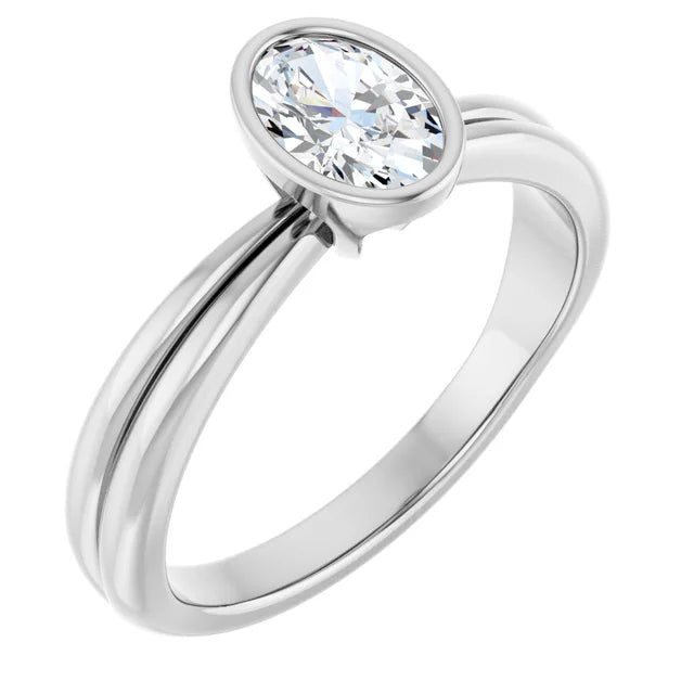 14K White Gold 1.32 CTW Oval Bezel-Set Solitaire Lab Grown Diamond Engagement Ring
