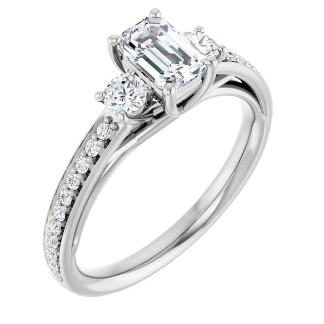 14K White Gold 1.60 CTW Emerald Three-Stone Lab Grown Diamond Engagement Ring