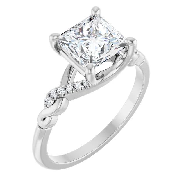 14K White Gold 1.60 CTW Princess Accented Infinity-Inspired Lab Grown Diamond Engagement Ring