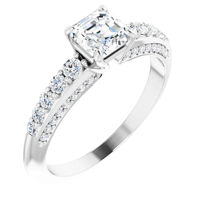 14K White Gold 1.72 CTW Asscher Accented Lab Grown Diamond Engagement Ring