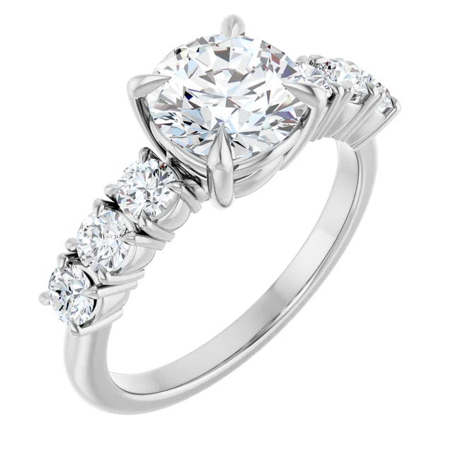 14K White Gold 3.40 CTW Cushion Claw-Prong Accented Lab Grown Diamond Engagement Ring