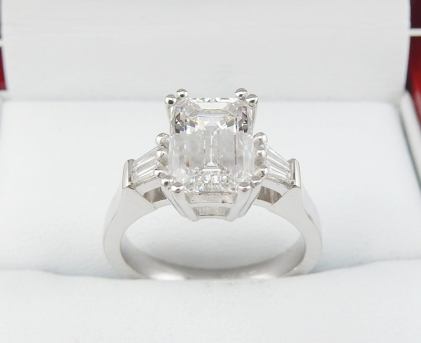Platinum 2.05 CTW Emerald Cut Three-Stone Diamond Engagement Ring-diamondnetjewellery