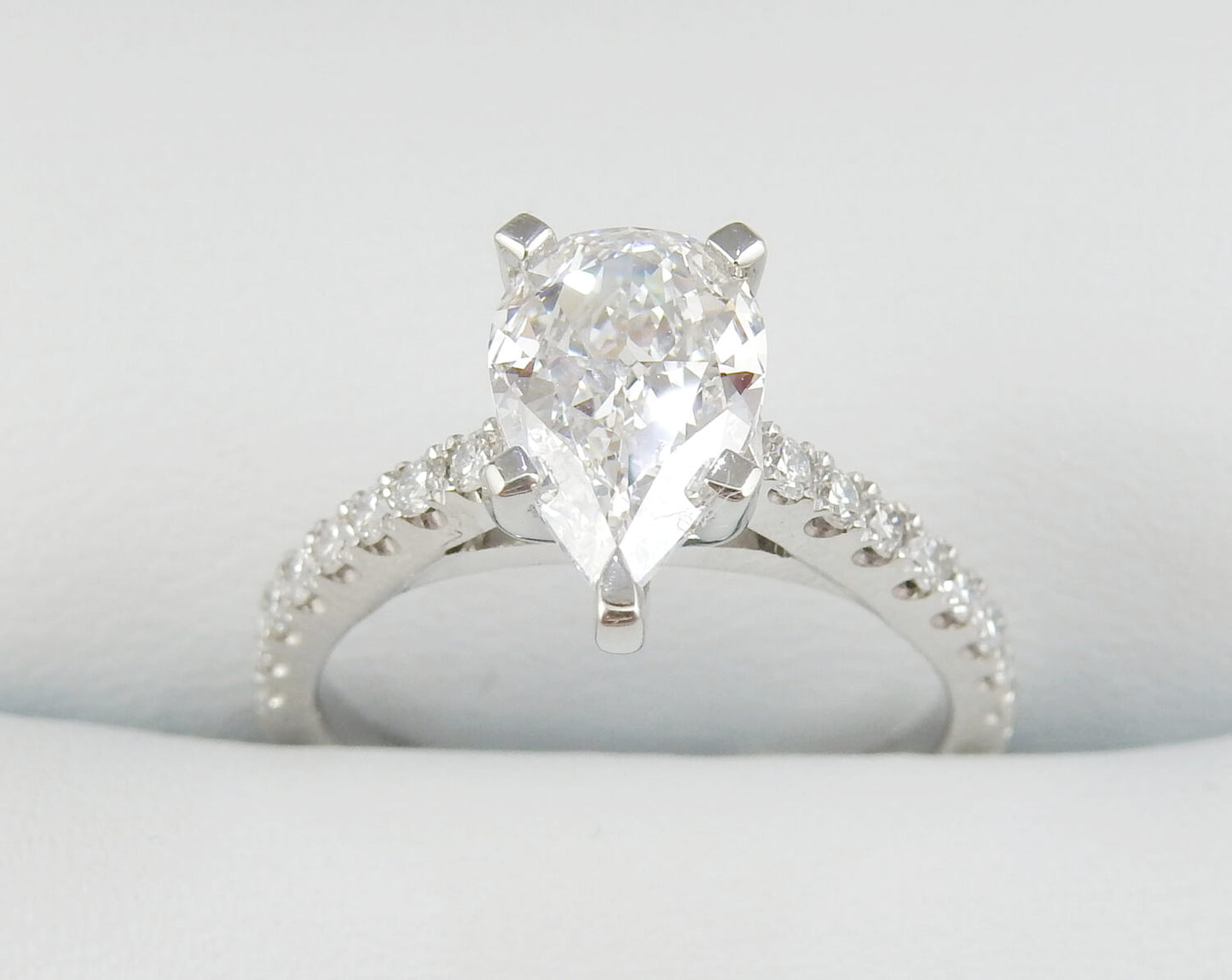 Platinum 1.00 CTW Pear Cut Pavé Band Diamond Engagement Ring