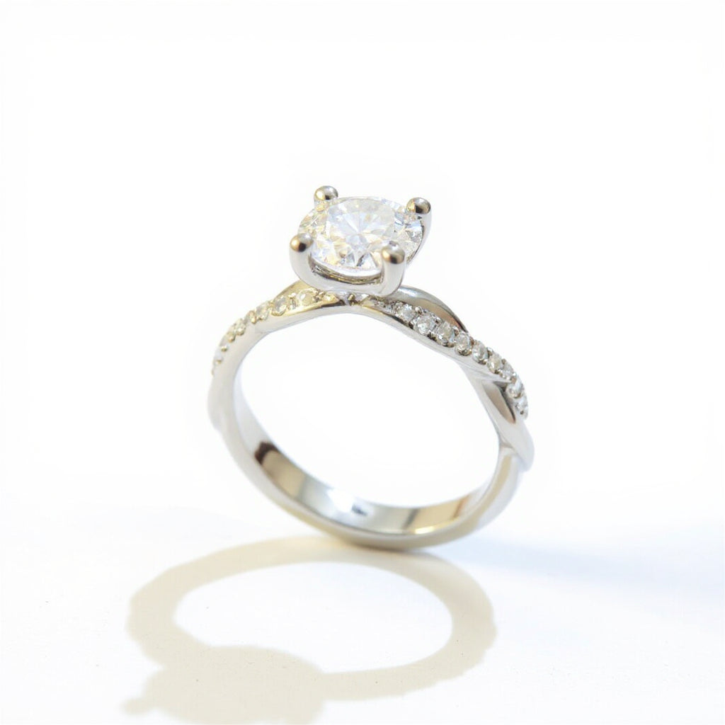 19K White Gold 1.00 CTW Round Twisted-Shank Diamond Engagement Ring