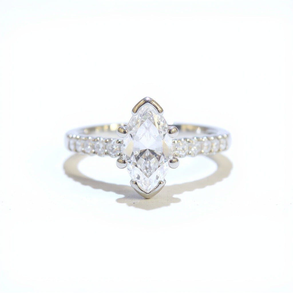 19K White Gold 0.70 CTW Marquise Micro-Pavé Diamond Engagement Ring