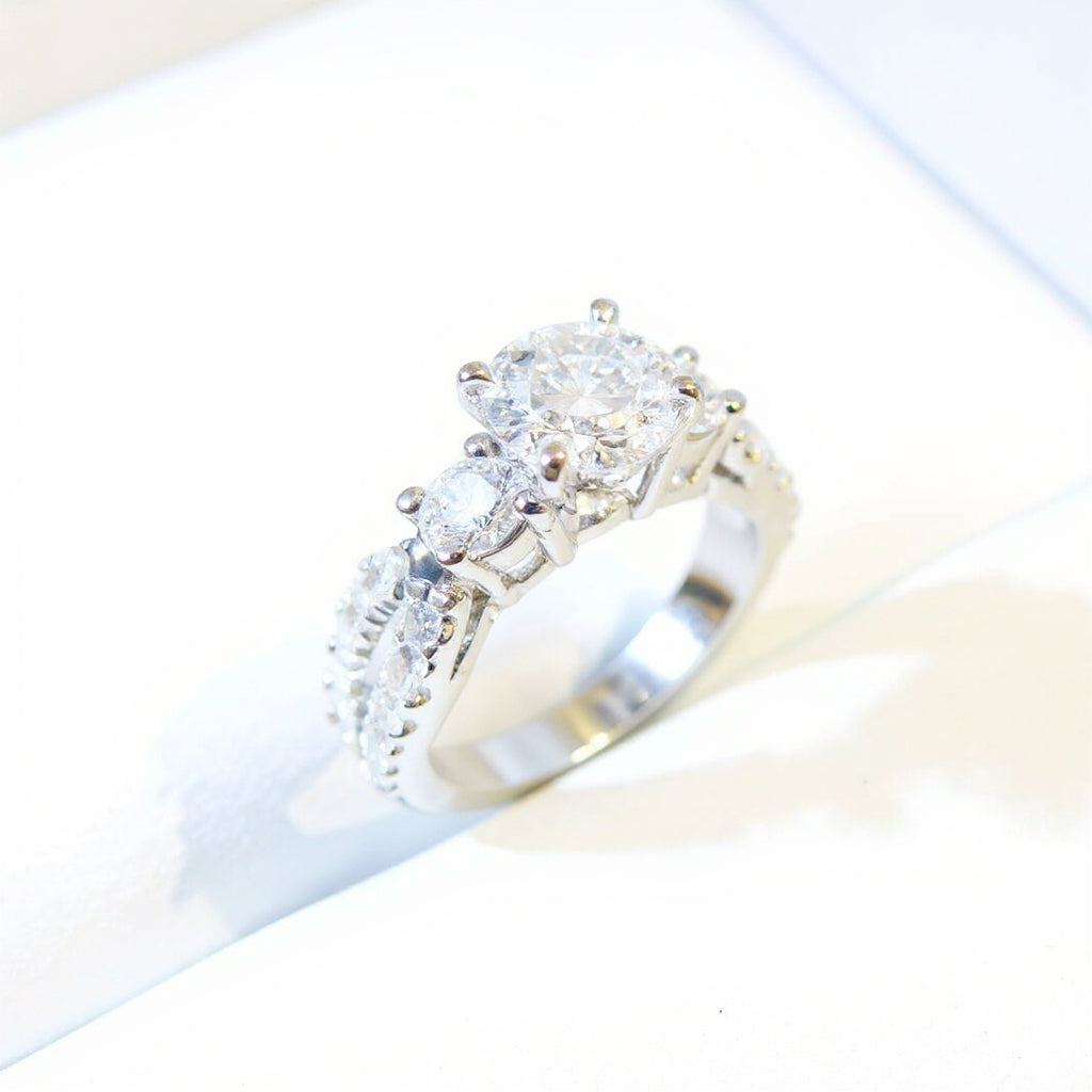 19K White Gold 1.02 CTW Three-Stone Diamond Engagement Ring