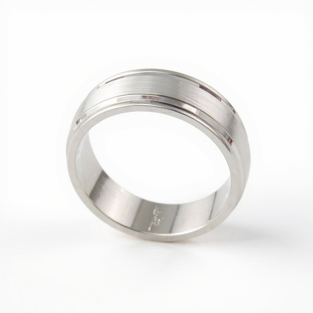 10K White Gold 8mm Brushed Center Men’s Wedding Band-diamondnetjewellery