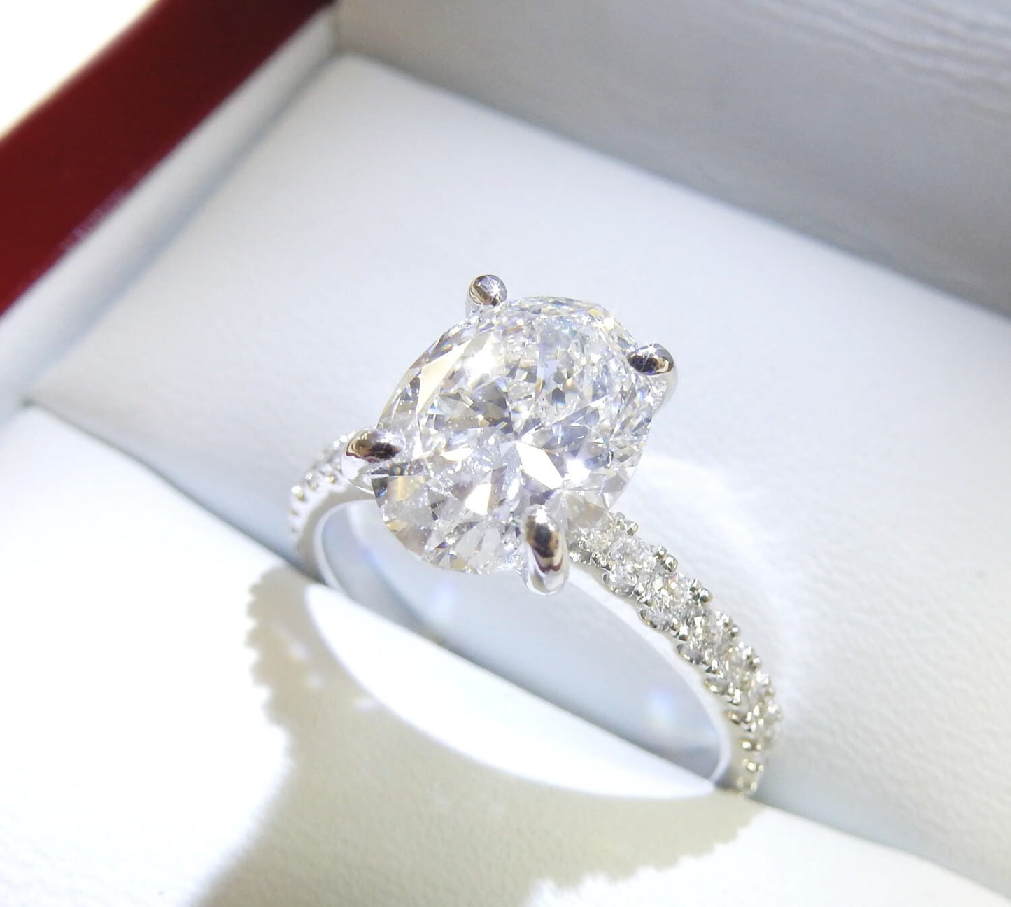 19K White Gold 1.71 CTW Oval Pavé Diamond Engagement Ring