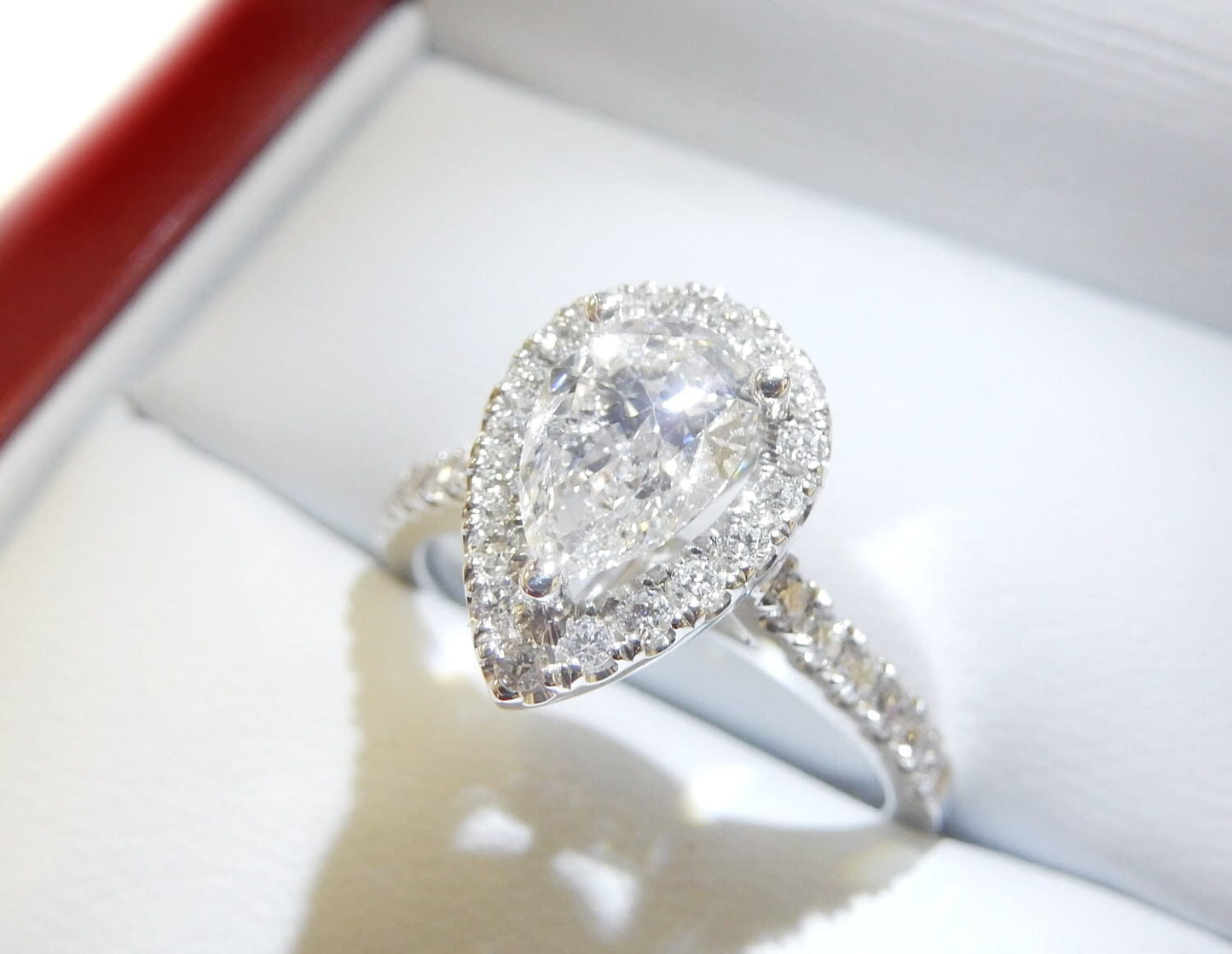 14K White Gold 1.00 CTW Pear Diamond Halo Engagement Ring