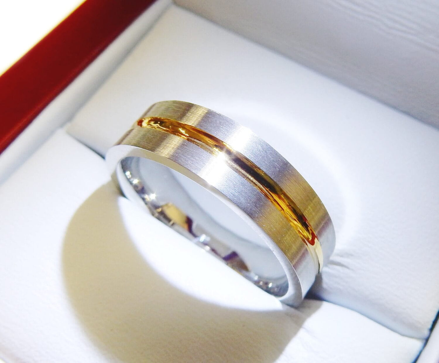14K White & Yellow Gold Two-Tone 8mm Men’s Groove Wedding Band