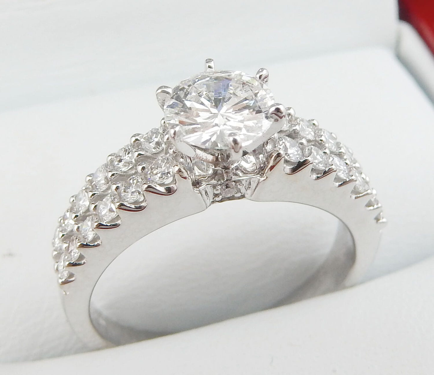 14K White Gold 0.70 CTW Round Diamond Triple-Row Pave Engagement Ring