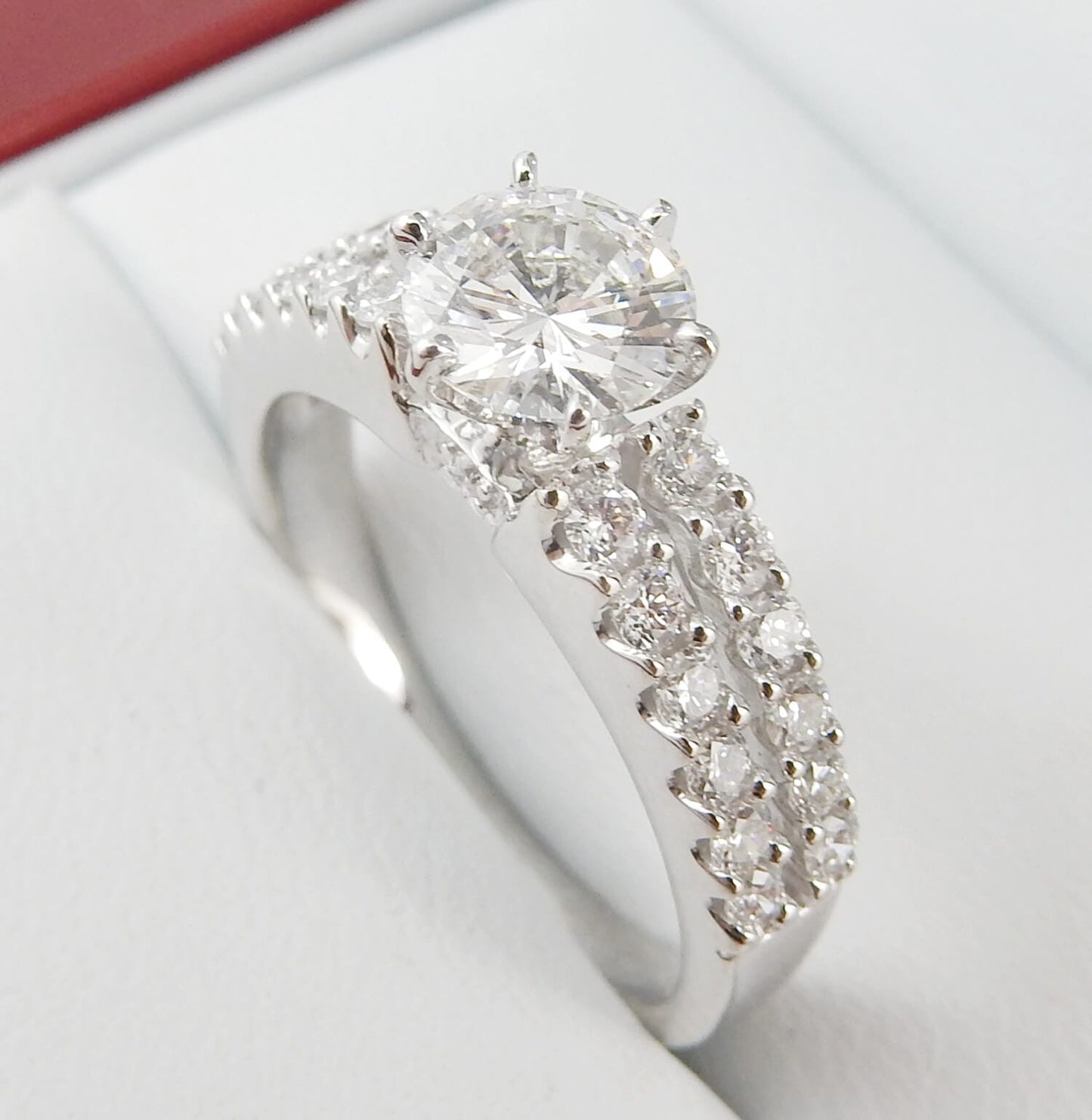 14K White Gold 0.70 CTW Round Diamond Triple-Row Pave Engagement Ring