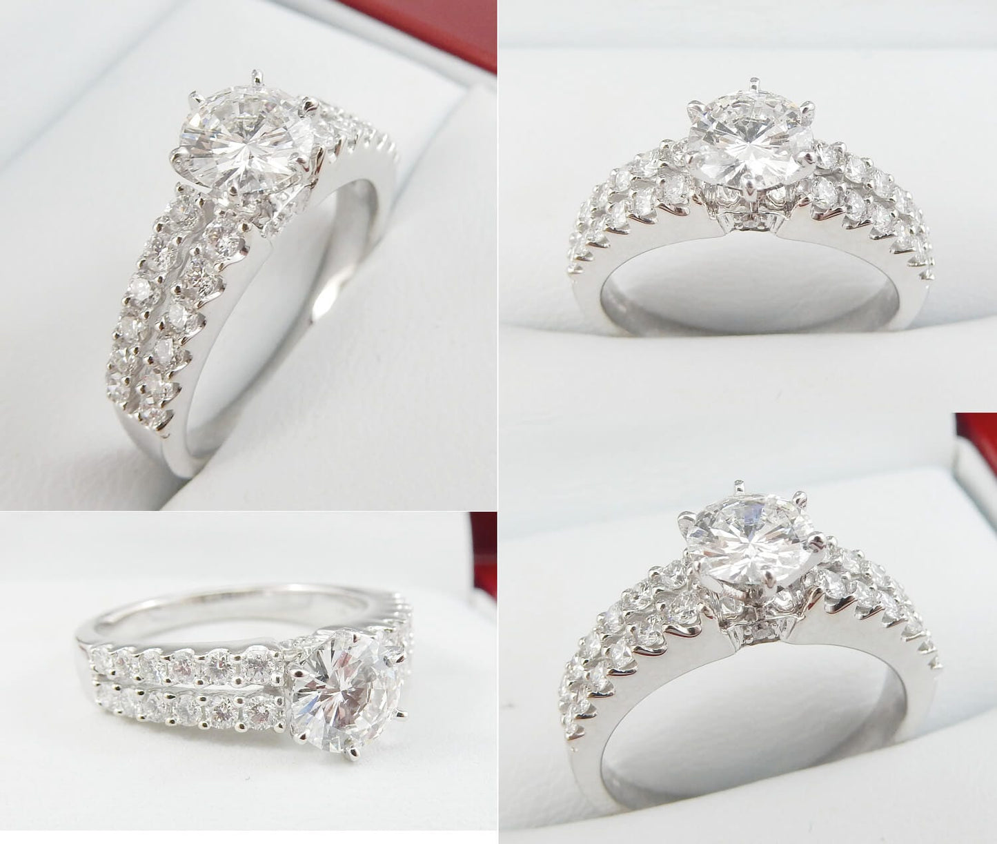 14K White Gold 0.70 CTW Round Diamond Triple-Row Pave Engagement Ring