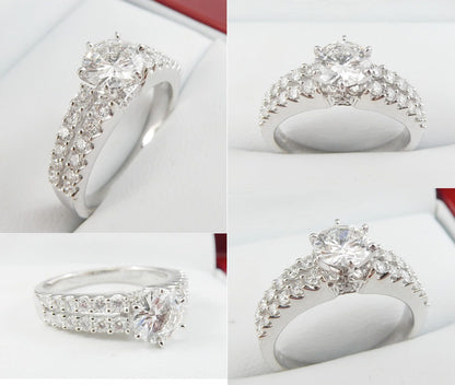 14K White Gold 0.70 CTW Round Diamond Triple-Row Pave Engagement Ring
