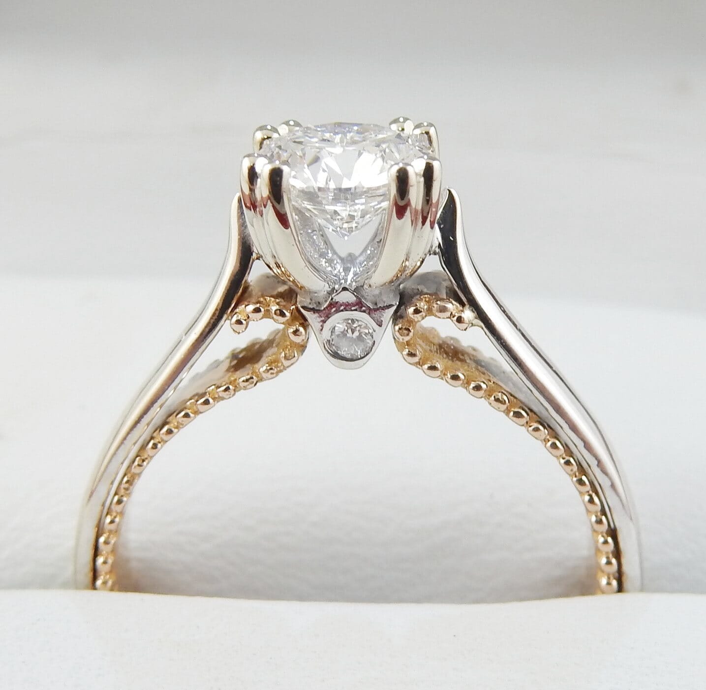 19K White & 18K Rose Gold 0.70 CTW Round Diamond Milgrain Solitaire Engagement Ring