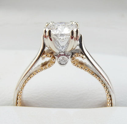 19K White & 18K Rose Gold 0.70 CTW Round Diamond Milgrain Solitaire Engagement Ring