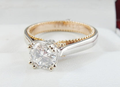 19K White & 18K Rose Gold 0.70 CTW Round Diamond Milgrain Solitaire Engagement Ring