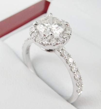 14K White Gold 1.00 CTW Round Diamond Halo Pavé Engagement Ring