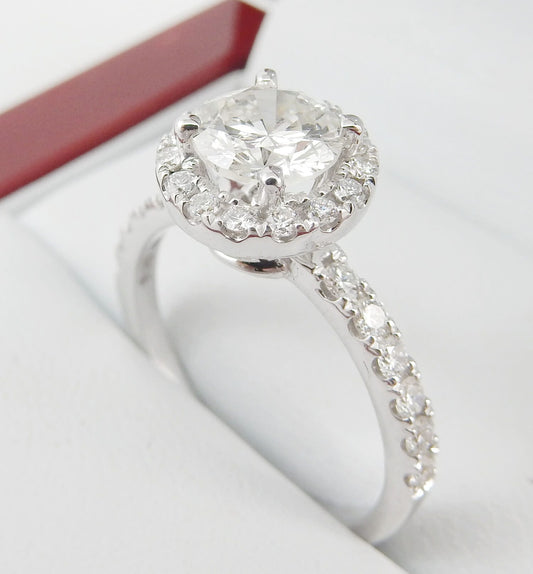 14K White Gold 1.00 CTW Round Diamond Halo Pavé Engagement Ring