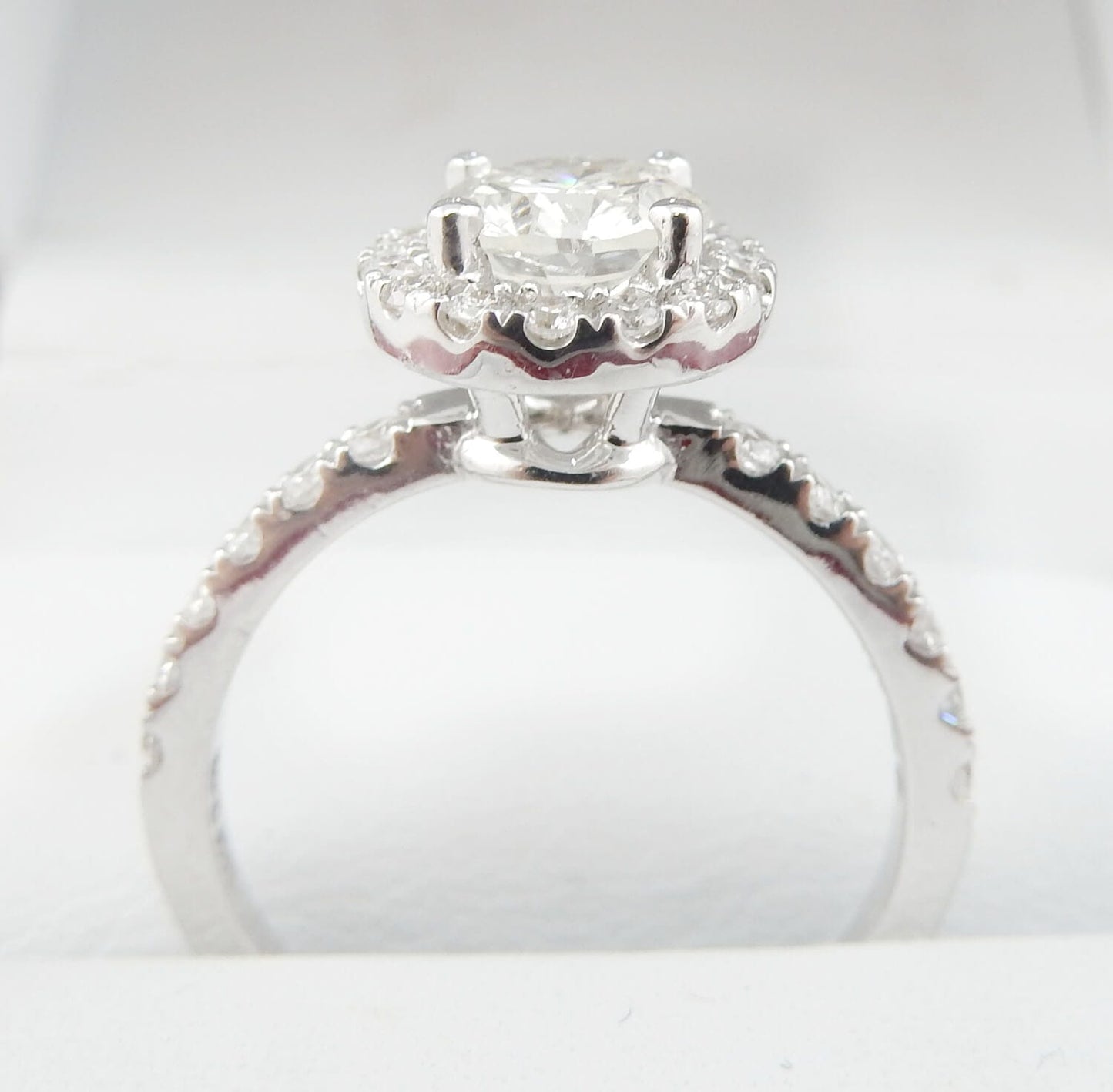 14K White Gold 1.00 CTW Round Diamond Halo Pavé Engagement Ring