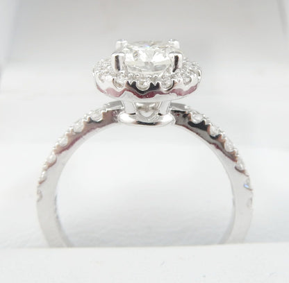 14K White Gold 1.00 CTW Round Diamond Halo Pavé Engagement Ring