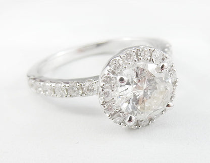 14K White Gold 1.00 CTW Round Diamond Halo Pavé Engagement Ring