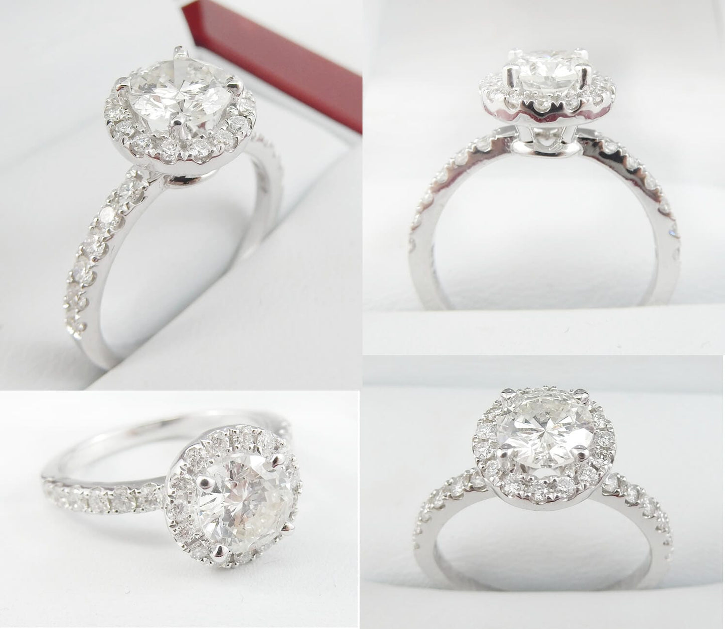 14K White Gold 1.00 CTW Round Diamond Halo Pavé Engagement Ring