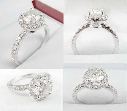 14K White Gold 1.00 CTW Round Diamond Halo Pavé Engagement Ring