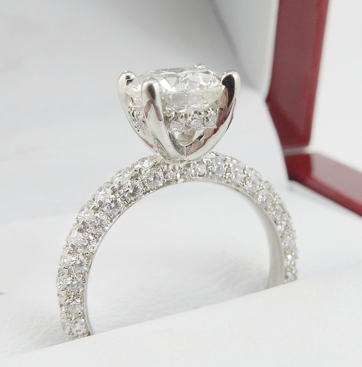 19K White Gold 1.70 CTW Round Diamond Pavé Engagement Ring