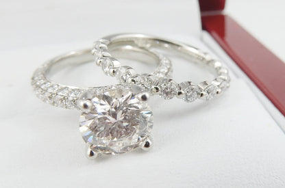 19K White Gold 1.70 CTW Round Diamond Pavé Engagement Ring