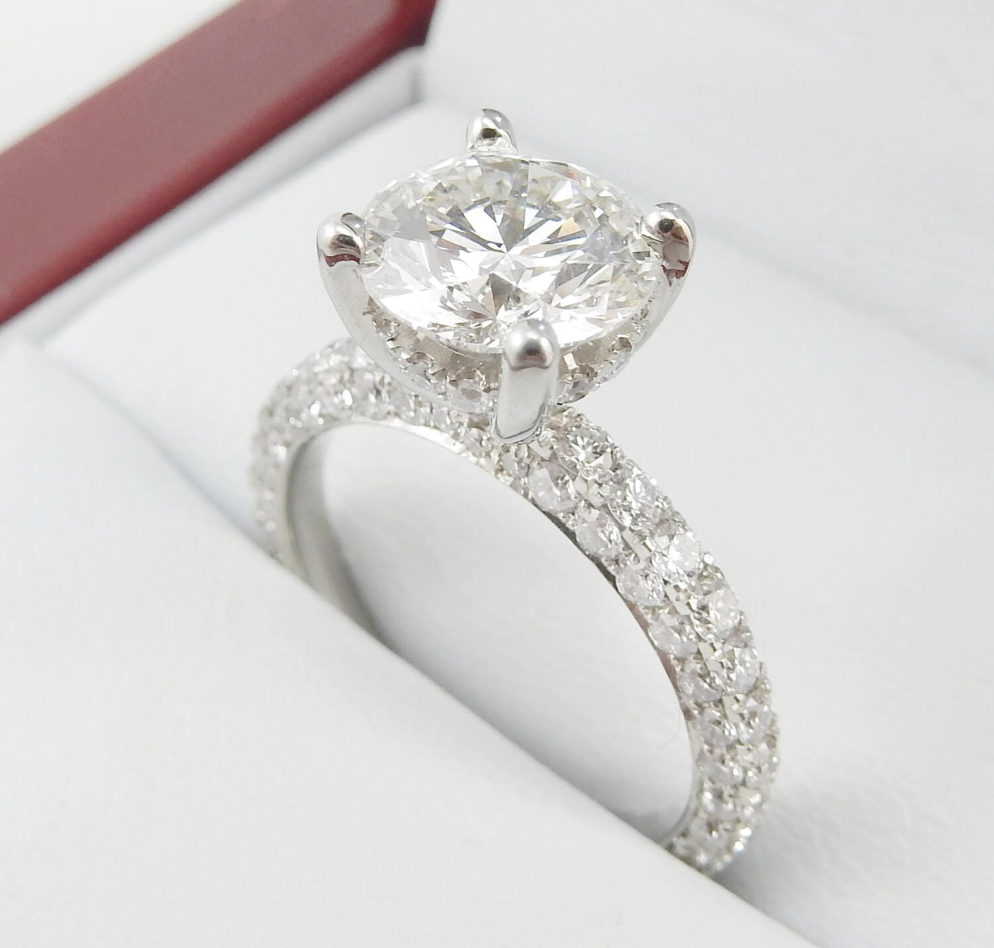19K White Gold 1.70 CTW Round Diamond Pavé Engagement Ring