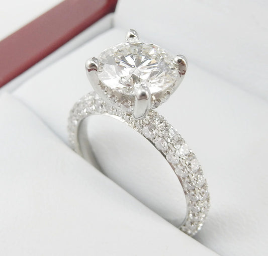 19K White Gold 1.70 CTW Round Diamond Pavé Engagement Ring
