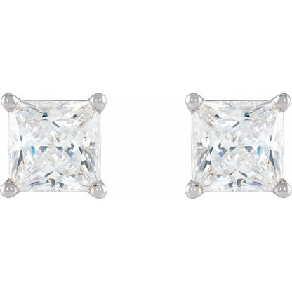 14K White Gold 0.75 CTW Princess Prong-Set Diamond Stud Earrings
