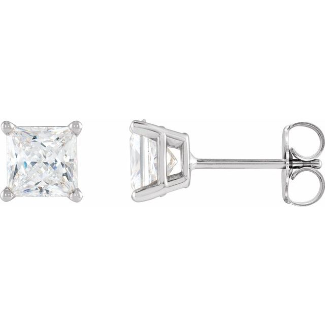 14K White Gold 0.75 CTW Princess Prong-Set Diamond Stud Earrings