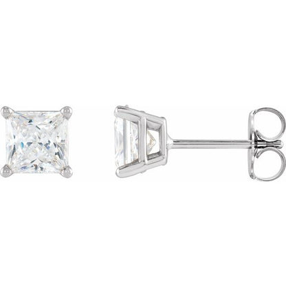 14K White Gold 0.75 CTW Princess Prong-Set Diamond Stud Earrings