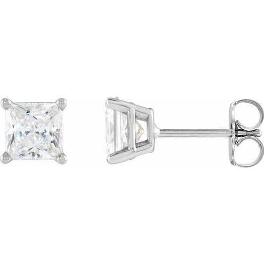 14K White Gold 0.75 CTW Princess Prong-Set Diamond Stud Earrings