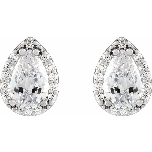14K White Gold 0.25 CTW Pear Halo Diamond Stud Earrings