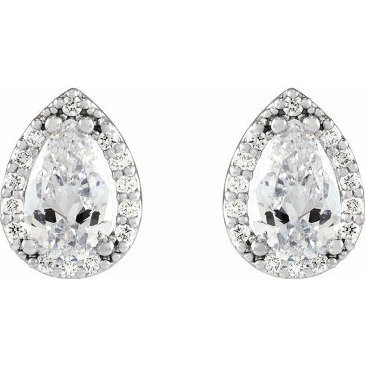 14K White Gold 0.25 CTW Pear Halo Diamond Stud Earrings